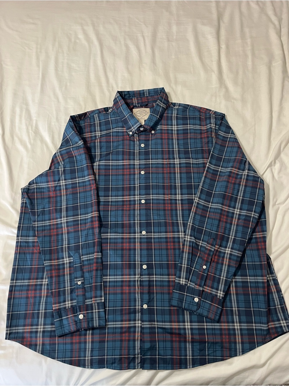St. John's Bay Blue and Red Plaid Button-Down Shirt